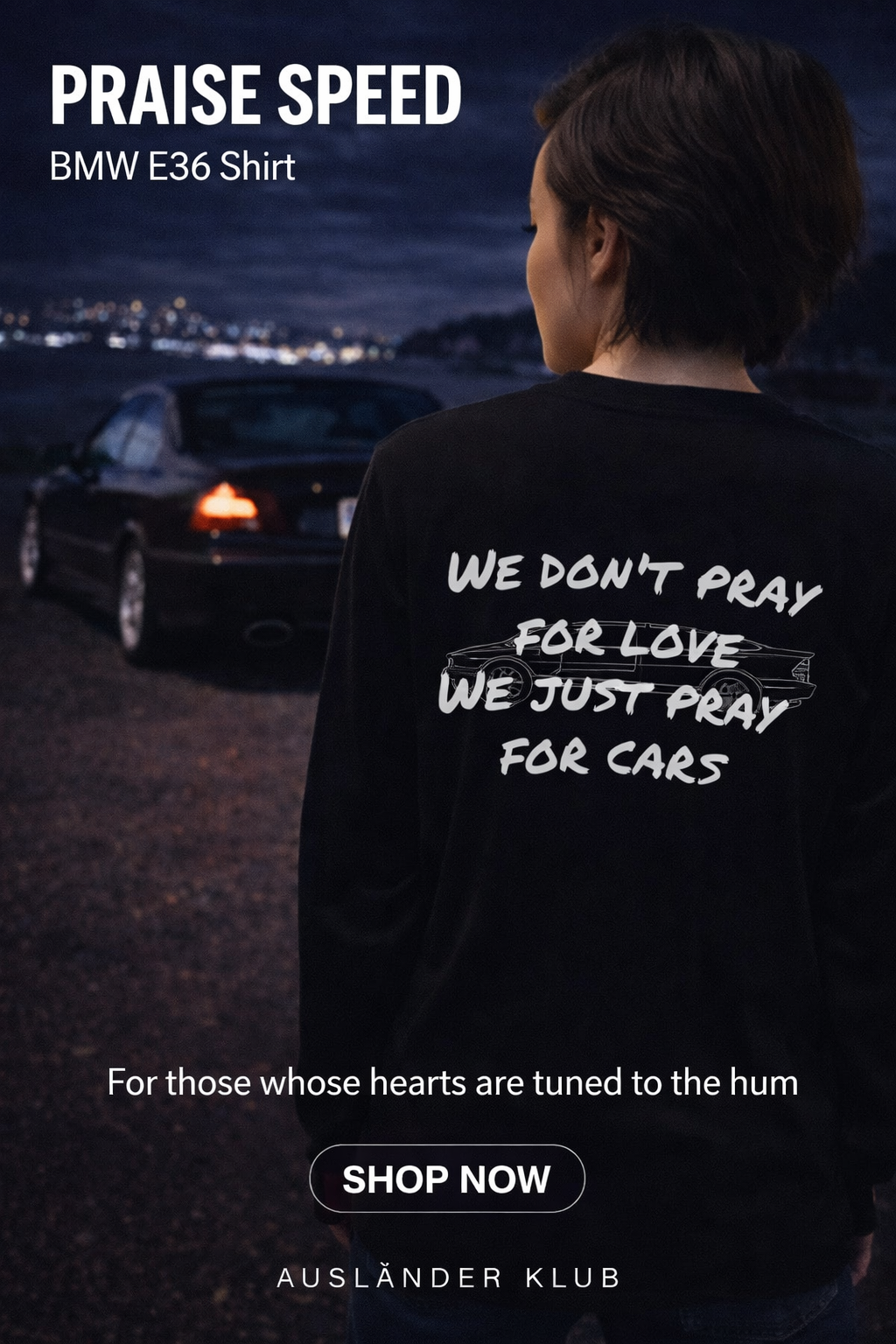 BMW E36 Vert “Pray for Cars” Blueprint Long Sleeve